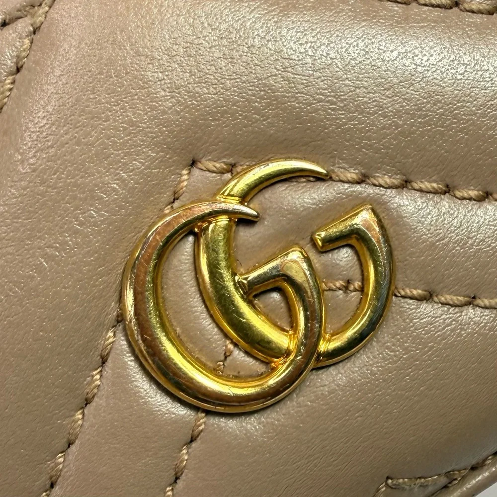 Gucci GG Marmont Card Case In Beige Calfskin Leather